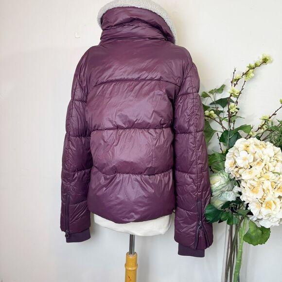 Noize Plum Puffer Jacket Sherpa Fleece Collar Vegan Winter Coat Size M Anthropol - Picture 9 of 14